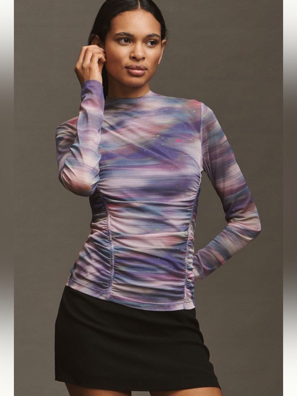 Anthropologie Double Layered Ruched Mesh Long-Sleeve Top - Size XXS - BNWT